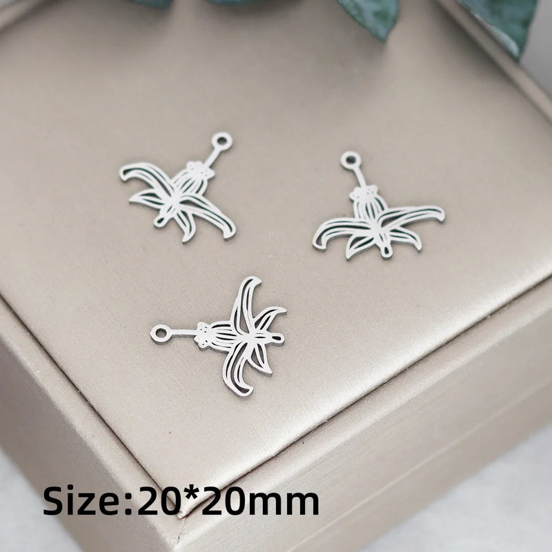 3pcs Vintage Lotus Flower/Potted Plant/Maple Leaf Art Line DIY Tassels Earrings Necklace Jewelry Making Titanium Steel Pendant