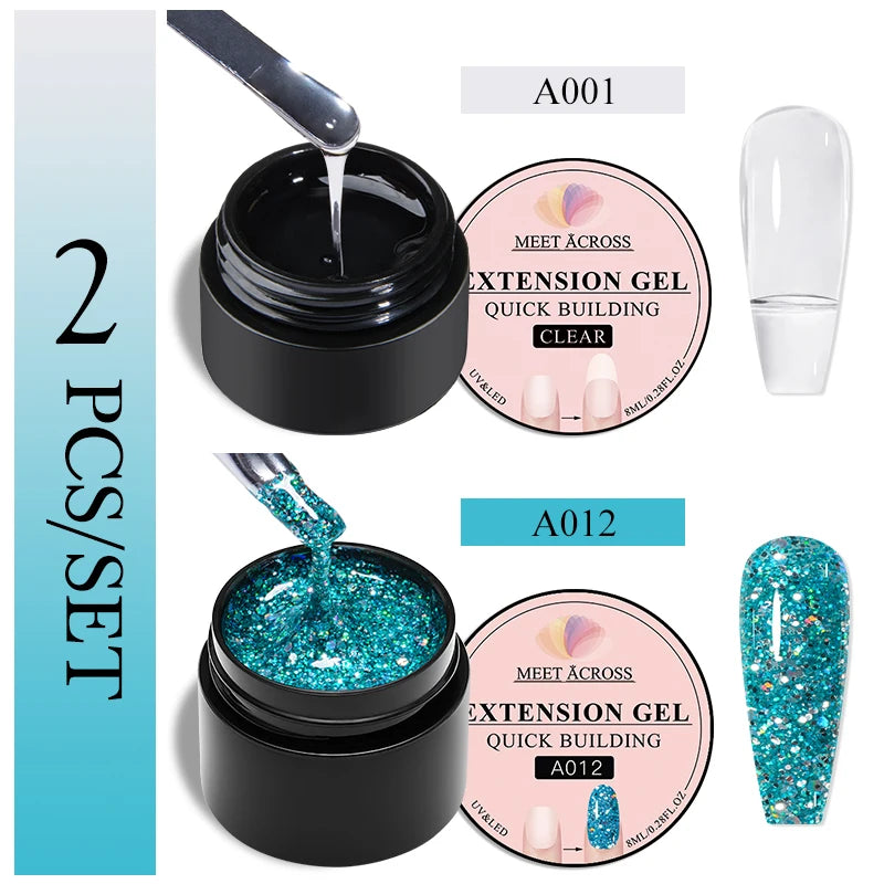 طقم طلاء أظافر 2/3 قطع شفاف أبيض وردي ذهبي لامع سريع البناء جل طلاء أظافر بالأشعة فوق البنفسجية LED غراء أظافر أطراف أظافر طقم تمديد