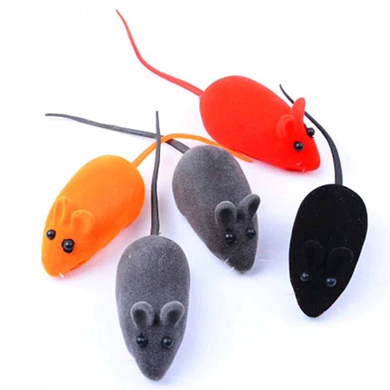 Cat Toy Clockwork Spring Plush Mouse Toy Funny Realistic Sound Flocking Interactive Rubber Vinyl Mouse For Kitten Cat Supplies