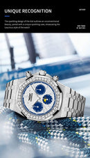 HAEMMER high-end design multifunctional men's watch stainless steel silver diamond face fashionable men's watch waterproof 30ATM