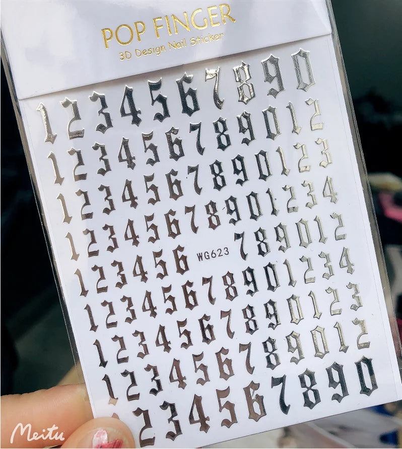 Newest Black Numbers English Letter Design 3d Self Adhesive Decal Slider DIY Decoration Manicure Tools Nail Sticker Accessories