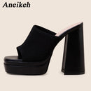 Aneikeh Sexy Knitted Woolen Chunky Platform Sandal Heels Women's Peep Toe High Heel Summer Nude Party Dress Mules Sandals Shoes
