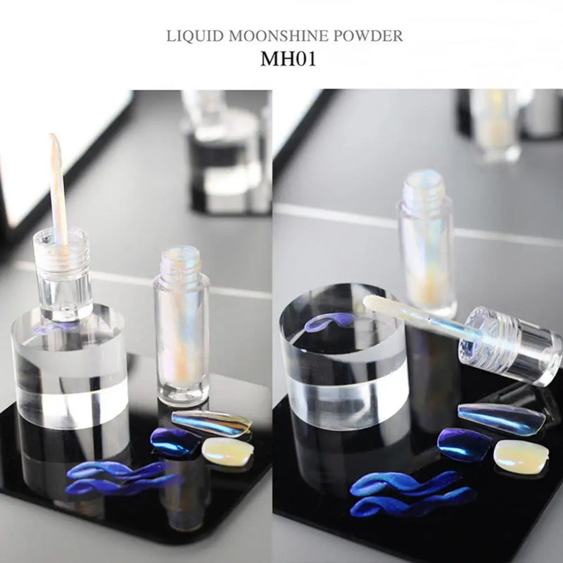 6 Color Small Tube Quick Dty Liquid Chrome Powder Aurora White Pigment With Brush Glossy Rub Professional Salon Nail Glitter Set