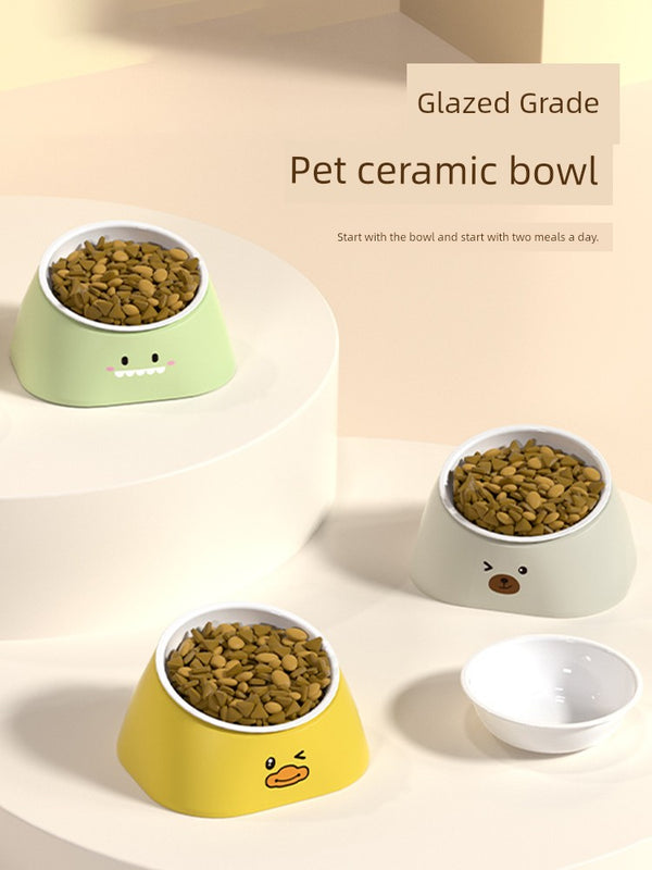 Drinking Water Integrated Oblique Mouth Neck Protection Automatic Anti-Tumble Cat Bowl