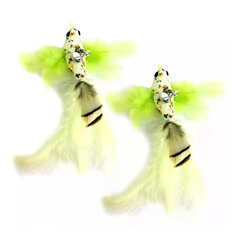 Simulation Bird Interactive Funny Cat Stick Toy Furry Feather Bird With Bell Sucker Cat Stick Toy Kitten Playing Pet Accessories