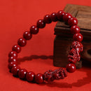 JD Natural Cinnabar Real Bead Bracelets Women Men Change Lucky Wealth Protection Hand String Pixiu Carved Vintage Bangles Gift
