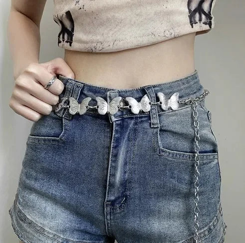 New Korean Y2K Ethnic Style Butterfly Tassel Waist Chain Exaggerated Single Layer Body Chain Women's Party Fashion Jewelry Gift