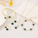 Five Piece Set Five-leaf Clover Multi-Color Set Bracelet Ring Necklace Earring Women Couple Holiday Gift Set Party Daily Jewelry