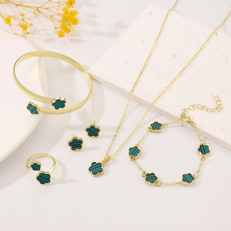 Five Piece Set Five-leaf Clover Multi-Color Set Bracelet Ring Necklace Earring Women Couple Holiday Gift Set Party Daily Jewelry