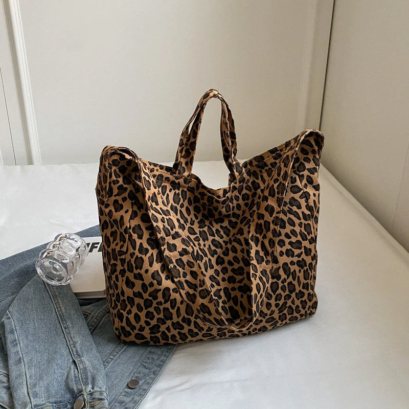 Leopard Canvas Commuter Women's Bag Fashion One Shoulder Canvas Bag 2024 New Women's Canvas Multi Functional Bag