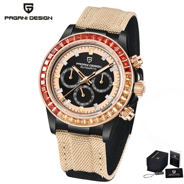 PAGANI DESIGN 40MM Rainbow Bezel Chronograph Sapphire Luxury Automatic Mechanical Watches Men's Stainless Steel Waterproof Clock
