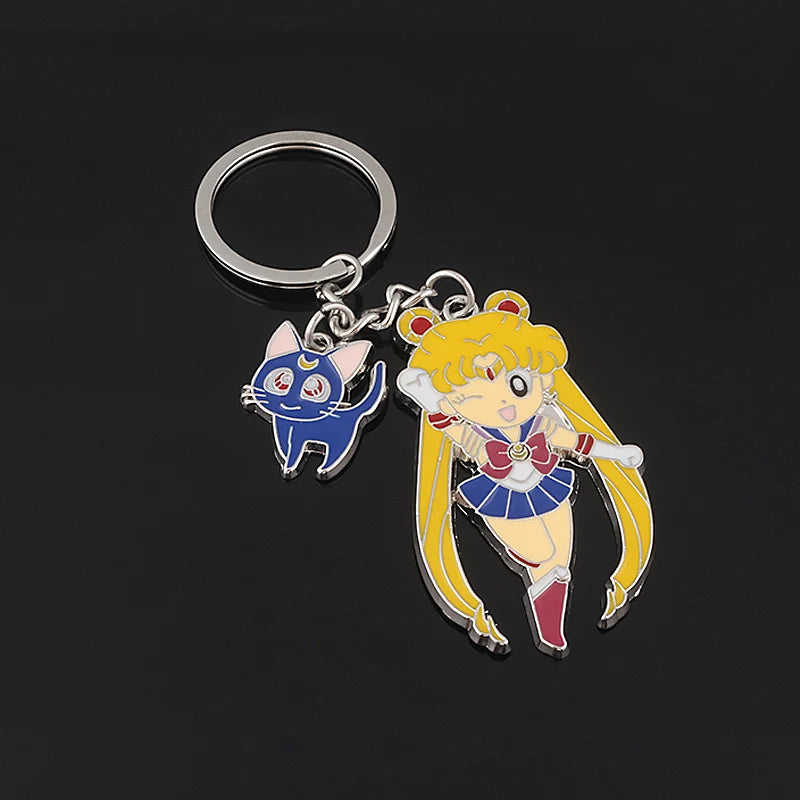 Anime Star Moon Metal Keychain Cosplay Tsukino Usagi Luna Cat Sailormoon Props Key Chain Pendant Keyring Jewelry Bag Ornament