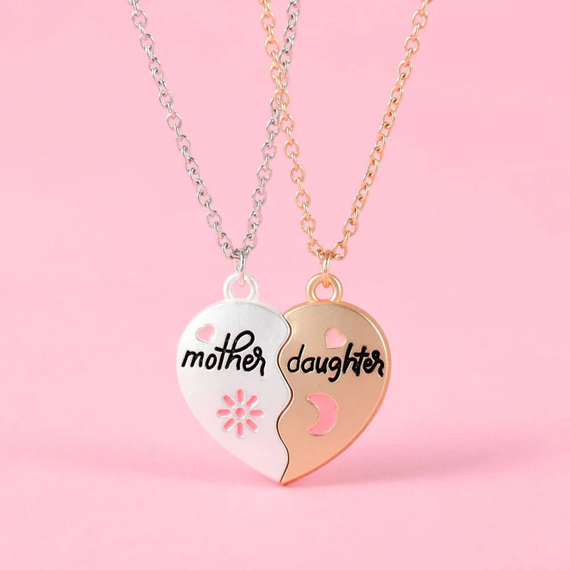 Lovecryst 2Pcs/set Heart-shaped Letter Mother and Son or Daughter Mother's Day Necklace for Love Parent Child Jewelry Gifts