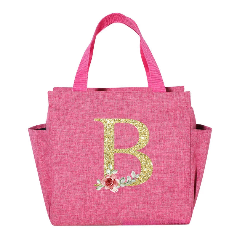 A~N Letter Printed Nylon Lunch Bag With Zipper Waterproof Insulation Bag Ice Bag Suitable For Men & Women's Work Picnic Travel