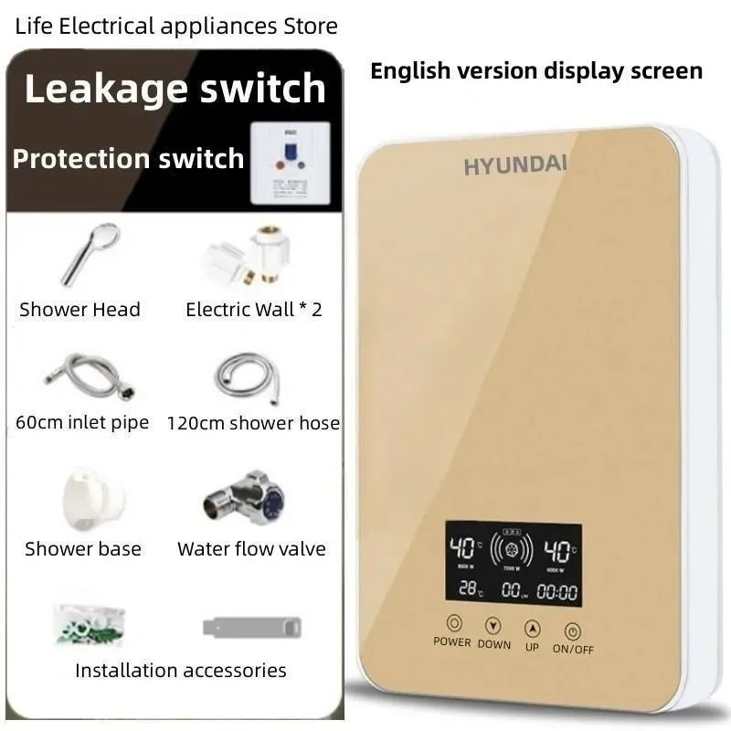HYUNDAI Electric Water Heater Instantaneous Rapid Heating Household Bathroom Shower Small Bath Machine Kitchen Water Heater