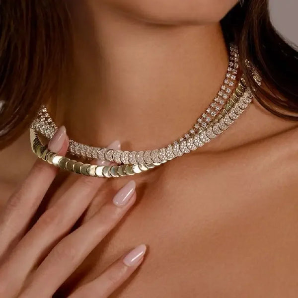 Moon Charm Shaped Chain Bracelet Necklace Gold Color Pave CZ Shiny Polished Fashion European Women Girl Jewelry Set