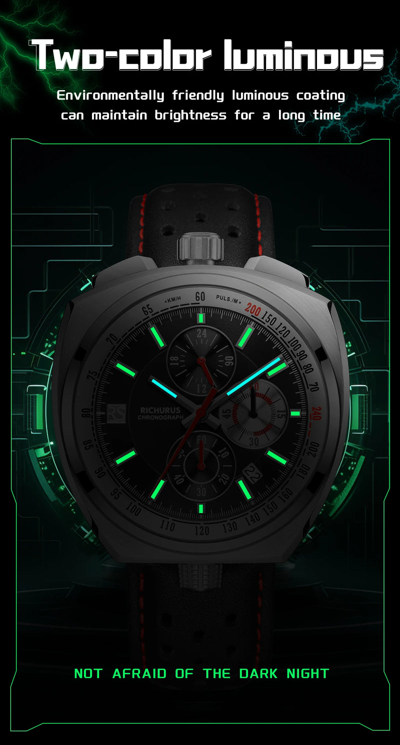 New Luxury Men Watches Multi-functional Sports Chronograph Stainless Steel Case 5ATM Waterproof Quartz Wristwatch Montre Homme