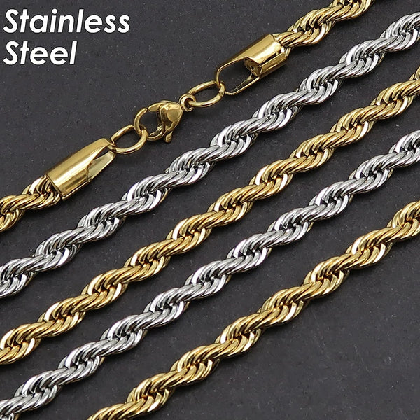 10 Pieces Rope Chain Necklace Stainless Steel Rope Necklace Gold Color Rope Necklace for Men or Women