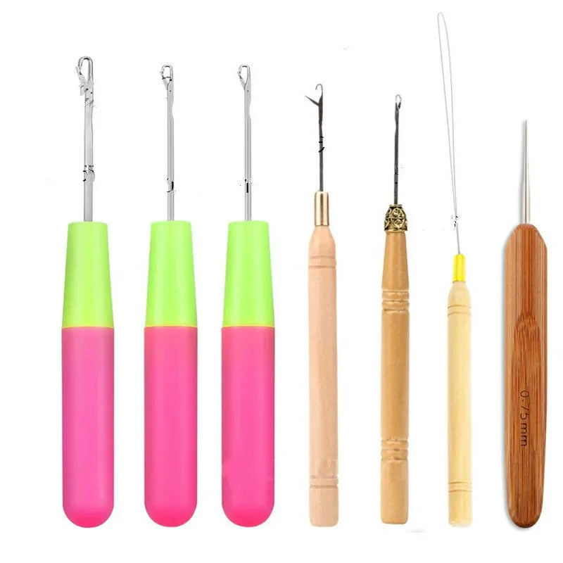 1pc Wood Plastic Crochet Braid Needle Feather Hair Extension Tools Wig Hook Needle Threader Knitting Hair Crochet Needles 7type