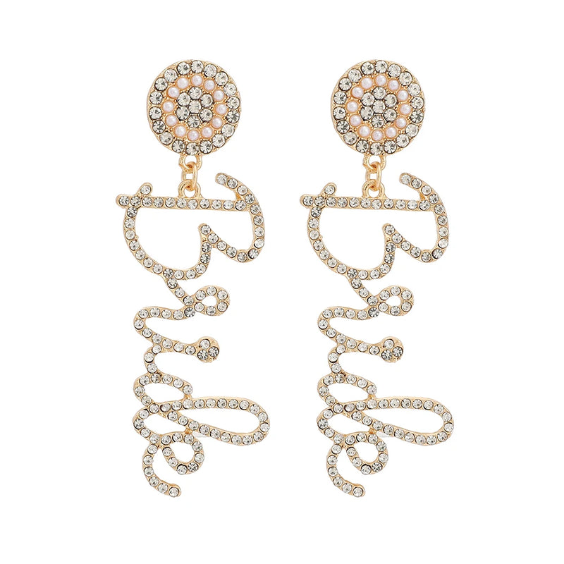 Pendientes largos con diseño de letras, nuevos y románticos, de moda, para mujer, de lujo, para novias, bodas y fiestas.