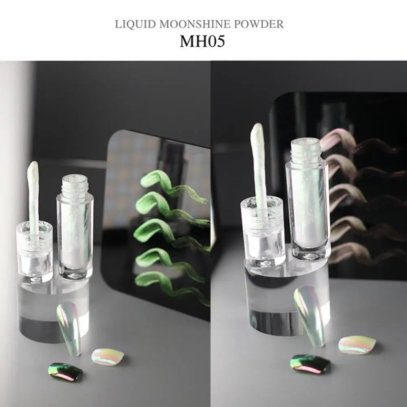 6 Color Small Tube Quick Dty Liquid Chrome Powder Aurora White Pigment With Brush Glossy Rub Professional Salon Nail Glitter Set