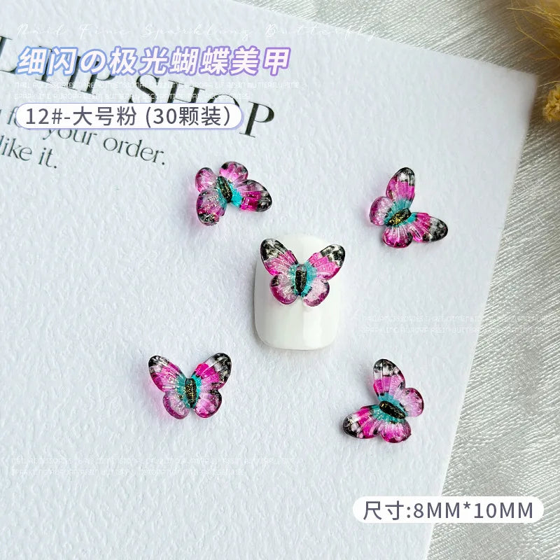 30PCS 3D Acrylic Butterfly Nail Art Charms Parts Glitter Accessories For Manicure Decor Nails Decoratoin Supplies Material Tool