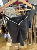 Folds V-neck Bow Black Tank Tops Women Lace Trim Cotton Sleeveless Slim Cropped Camisole Solid Vintage Sweet Summer Crop Top Y2k