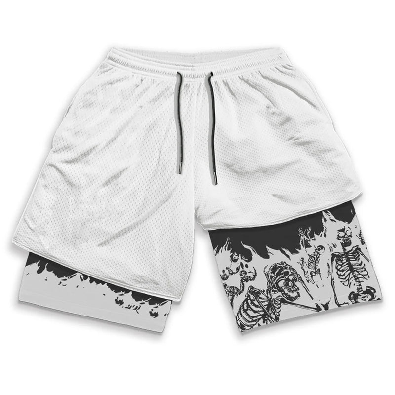 Berserk Anime Gym Shorts Men Fitness Sacrifice Print Y2K Performance Shorts 2 in 1 Quick Dry Athletics Short Pants Summer Male