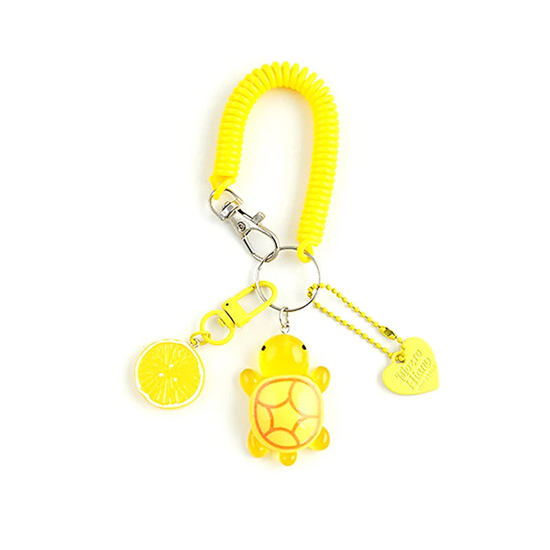 Creative Candy Color Flower Heart Pendant Keychain Cute Small Flower Key Ring Bag Pendant Accessories Luminous Turtle Pendant