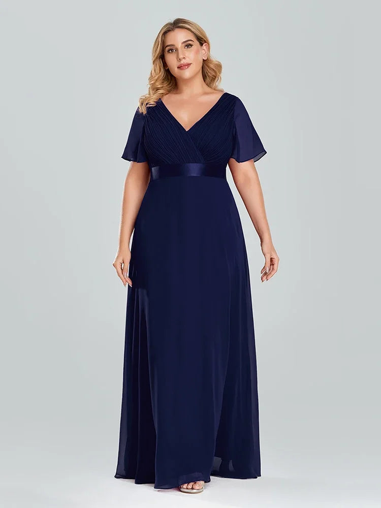 Women's Plus Size Evening Dress Long Simple Elegant V Neck Ruffled Chiffon Formal Wedding Party Dress Bridesmaid Dress Ballgown