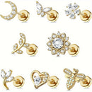 Drperfect 1 PC Earrings Stylish Safe Internally Threaded CZ Jewelry for Women and Men - Moon Heart-Shaped Bee Butterfly Designs