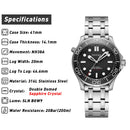 PHYLIDA Black Dial Diver 200 Men's Warch Sapphire Crystal NH38a Automatic Watch SLN BGW9 Lume SE-BK-38