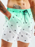 Summer Men's Beach Short Coconut Tree Drawstring Men's swim Trunks Elastic Waist 3D Print Gradient Breathable Short Streetwear
