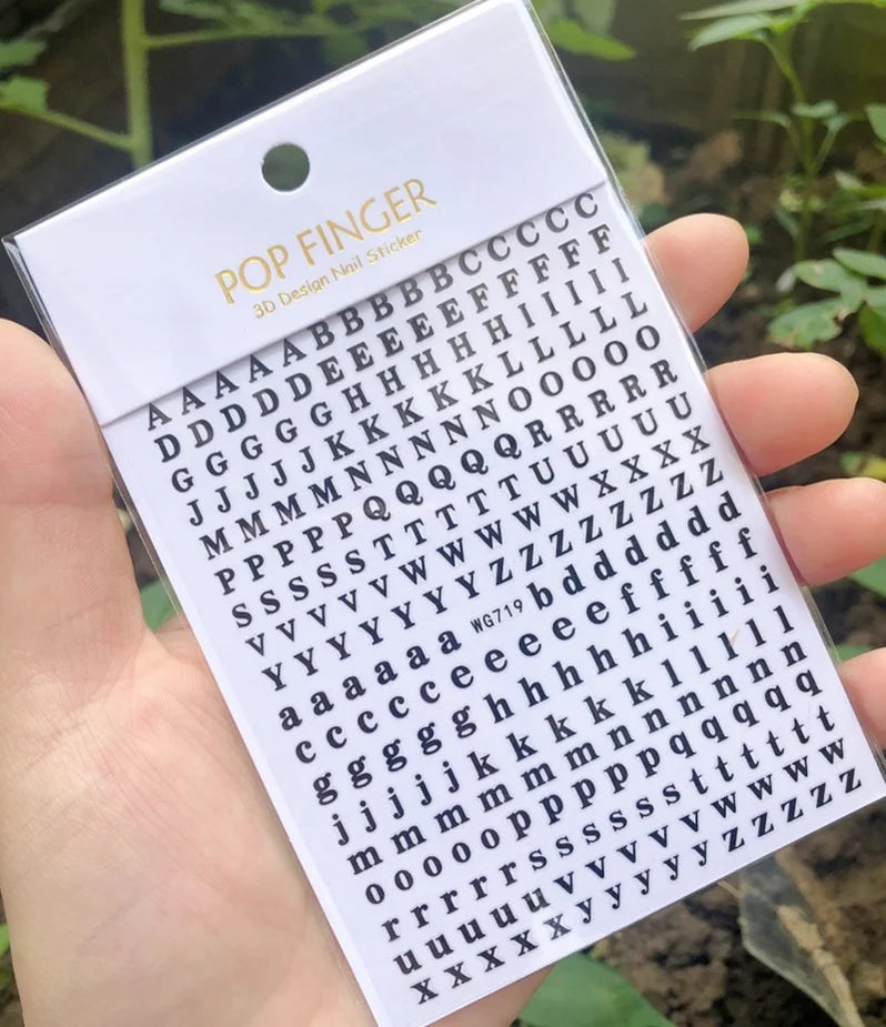 Newest Black Numbers English Letter Design 3d Self Adhesive Decal Slider DIY Decoration Manicure Tools Nail Sticker Accessories