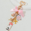 Pink Ticket Luggage Plane Eiffel Tower in Paris Enamel Keychain Love Romantic Key Ring For Women Girls Travel Enthusiasts Gift