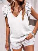 Spring/Summer European and American Women's Casual V-neck Ruffle Edge Tank Top Summer Sleeveless Shirt Women's