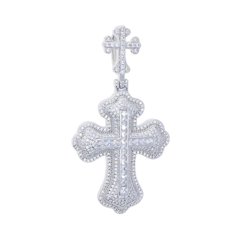 New Iced Out Bling CZ Letter Cross Pendant Necklace Various Design 5A Zircon Two Tone Color Badge Charm Men's Hip Hop Jewelry