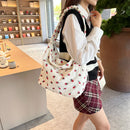 Women Cute Printing Crossbody Bag with Ruched Strap Strawberry Pattern Satchel Bag Large Capacity Female Travel Casual Bag