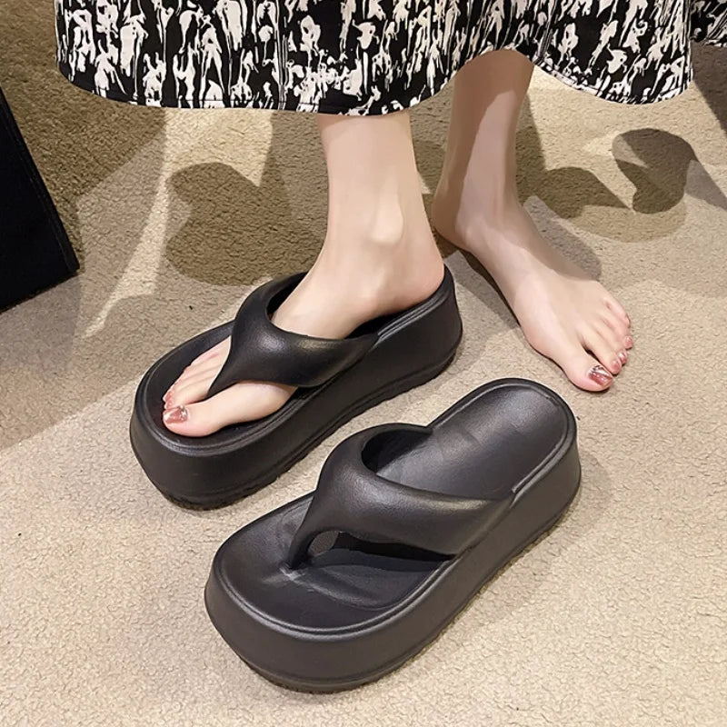 Korean style women's flip-flops Casual women's platform flip-flops non-slip beach slippers soft-soled EVA women's slippers