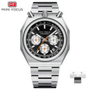 MINI FOCUS 0601 Multifunctional Unique design Quartz Watch for Men Calendar Luminous Stainless Steel Strap Bull Head Mens Watch