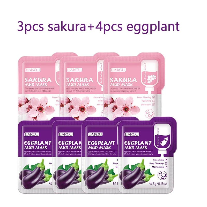 Mascarilla facial de barro Sakura japonesa (7 unidades), limpieza profunda, elimina puntos negros, control de grasa, mascarilla de arcilla, hidratante, cuidado facial.