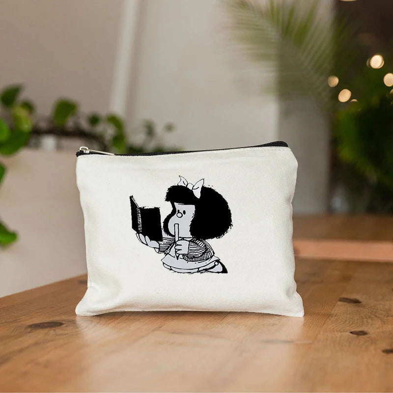 Mafalda Cute Anime Cosmetic Makeup Bag Pencil Organizer Zipper Kawaii Make Up Pouch Purse Travel Toiletry Bags Gift