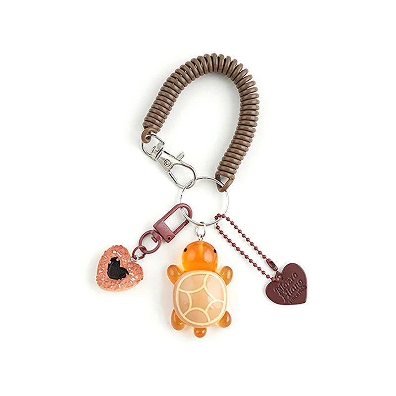 Creative Candy Color Flower Heart Pendant Keychain Cute Small Flower Key Ring Bag Pendant Accessories Luminous Turtle Pendant