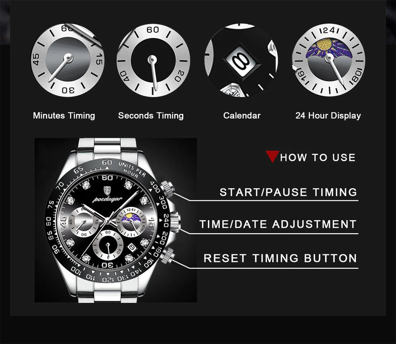 POEDAGAR Luxury Watch For Men High Quality Luminous Waterproof Chronograph Men's Watch Stainless Steel Men Quartz Watches Reloj