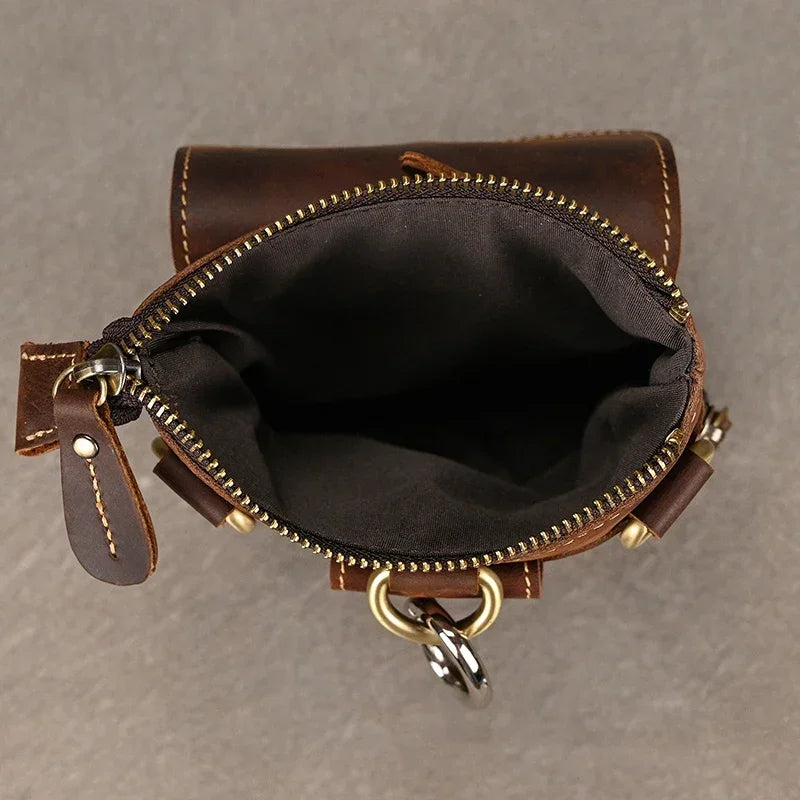 Retro Men's HiP Bum Waist Bags Clip Buckle Belt Waist Packs Zip Small Mini Fanny Pack Genuine Leather Cowhide Man Belt Pouch