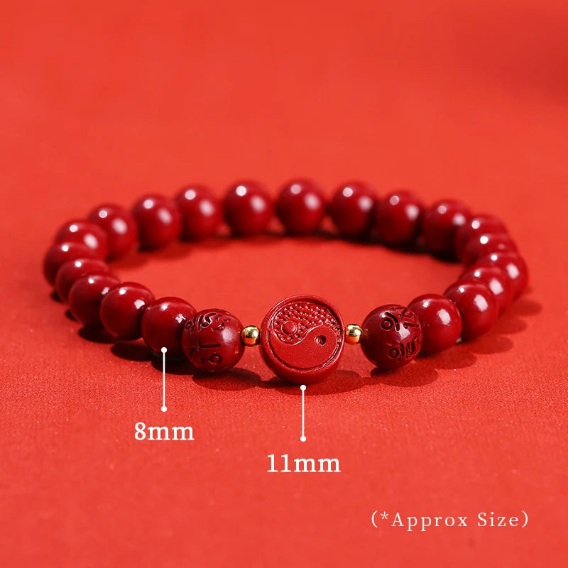JD Natural Cinnabar Real Bead Bracelets Women Men Change Lucky Wealth Protection Hand String Pixiu Carved Vintage Bangles Gift