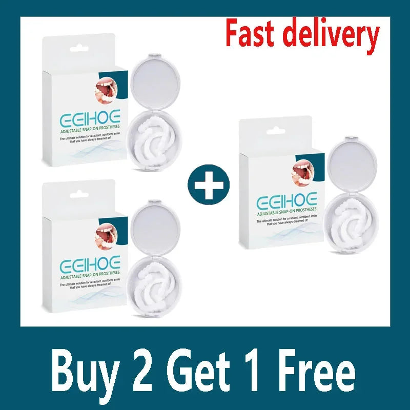 طقم أسنان قابل للتعديل، قشرة ابتسامة فورية، طقم أسنان مبيض، تقويم أسنان طبيعي محمول، يزين الفجوات بين الأسنان