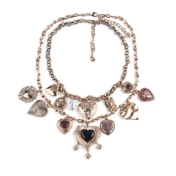 2025 New Vintage Punk Charm Hearts Necklaces Pendants Women Indian Statement Retro Metal Chain Links Necklace Jewelry