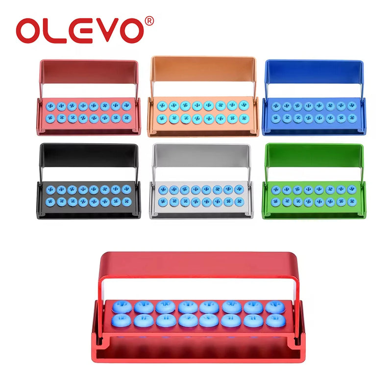 OLEVO Aluminum Dental Burs Holder Sterilizer Case Drills Block for High/Low Speed Bur Organizer Box With Silicone Autoclavable