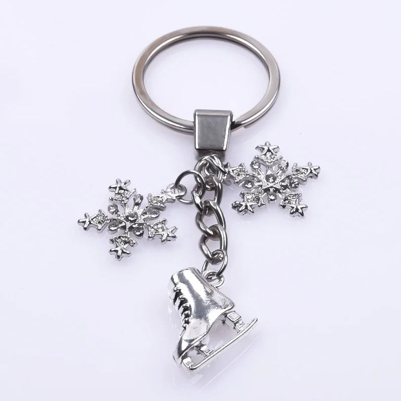 Punk Rainbow Figure Skating Snowflake Keychain for Jewelry Accessories Metal Keyrings Bag Car Key Alloy Pendant Trendy Trinket